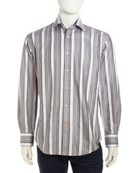 Thomas Dean Striped Shirt Light Gray White