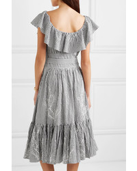 Tory Burch Ruffled Striped Broderie Anglaise Cotton Seersucker Dress, $330   | Lookastic