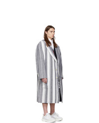 Thom Browne Navy And White Stripe Patch Pocket Oversized Coat