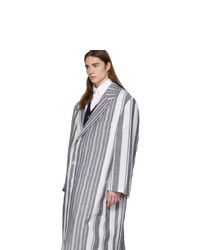 Thom Browne Navy And White Stripe Patch Pocket Oversized Coat