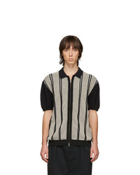 Beams Plus Black And Beige Zip Knit Polo