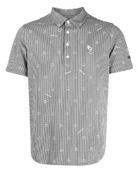 PEARLY GATES Motif Embroidered Pinstriped Polo Shirt
