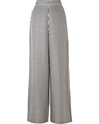 Grey Vertical Striped Satin Wide Leg Pants