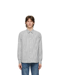 Grey Vertical Striped Seersucker Long Sleeve Shirt