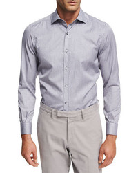 Ermenegildo Zegna Striped Melange Cotton Shirt Medium Gray