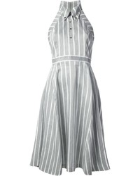 Grey Vertical Striped Shirtdress
