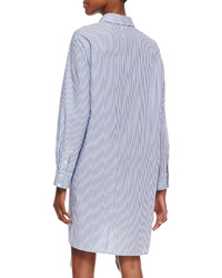 Thakoon Addition Long Sleeve Striped Tuck Front Cotton Shirtdress