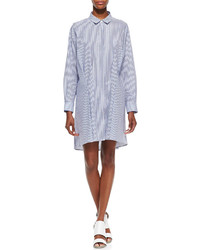 Thakoon Addition Long Sleeve Striped Tuck Front Cotton Shirtdress
