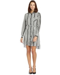 Rebecca Minkoff Black And White Striped Silk Frankie Shirt Dress