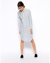 Asos White White Silk Shirt Dress In Stripe Print Stripe Print