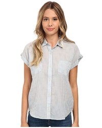 Grey Vertical Striped Short Sleeve Button Down Shirt