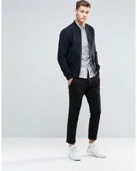 Asos Brand Skinny Striped Shirt In Khaki With Short Sleeves