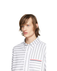 Thom Browne Grey And White University Stripe Shirt