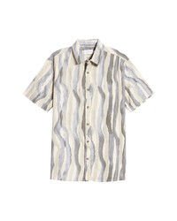 Topman Painter Stripe Short Sleeve Cotton Button Up Shirt