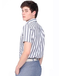 American Apparel Stripe Chambray Short Sleeve Button Down With Pocket
