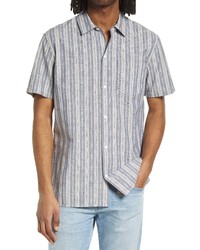Treasure & Bond Trim Fit Ikat Stripe Short Sleeve Button Up Shirt In Blue  Tan Stripe Ikat At Nordstrom