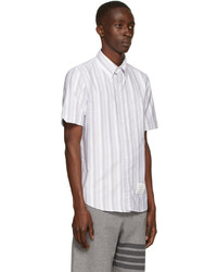 Thom Browne White Grey Oxford Shadow Stripe Short Sleeve Shirt