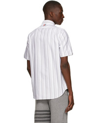 Thom Browne White Grey Oxford Shadow Stripe Short Sleeve Shirt