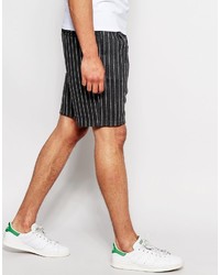 Asos Brand Shorts In Wool Mix Pinstripe Dark Gray