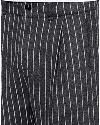 Asos Brand Shorts In Wool Mix Pinstripe Dark Gray