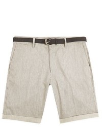 River Island Grey Stripe Slim Fit Belted Shorts