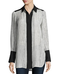 Grey Vertical Striped Silk Blouse