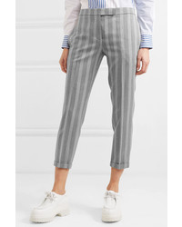 Thom Browne Cropped Striped Wool And Cotton Blend Slim Leg Pants