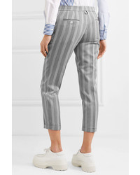 Thom Browne Cropped Striped Wool And Cotton Blend Slim Leg Pants