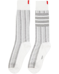 Thom Browne White Grey 4 Bar Stipe Socks