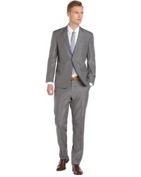 Ike Behar Grey Pinstripe Wool 2 Button Jacket With Flat Front Pants