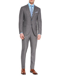 Isaia Shadow Stripe Two Piece Suit Light Gray