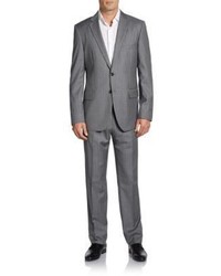 Saks Fifth Avenue RED Trim Fit Chalk Striped Wool Two Button Suit