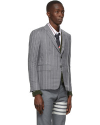 Thom Browne Grey Wool Alternating Stripe Sport Coat Blazer