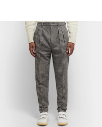 Isabel Marant Vermer Tapered Pleated Striped Slub Cotton Blend Trousers