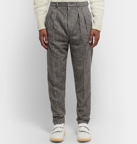 Isabel Marant Vermer Tapered Pleated Striped Cotton Blend Trousers, $253 | MR PORTER | Lookastic