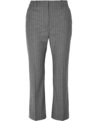 Grey Vertical Striped Wool Flare Pants