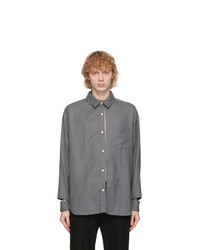 Grey Vertical Striped Wool Long Sleeve Shirt