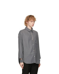 N. Hoolywood Grey Striped Random Slit Shirt