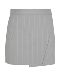 Gareth Pugh Pinstriped Wool Blend Wrap Mini Skirt