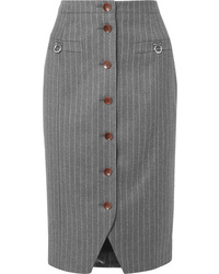 Grey Vertical Striped Wool Pencil Skirt