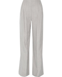 Grey Vertical Striped Wool Wide Leg Pants