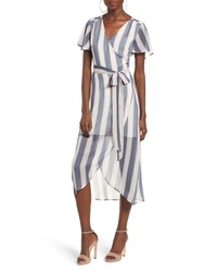 Grey Vertical Striped Wrap Dress