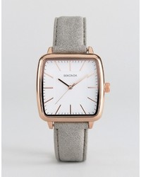 Sekonda 2451 Square Faux Leather Watch In Gray