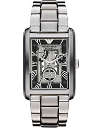 Emporio Armani Large Rectangular Stainless Steel Two Hand Watch