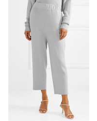 Sally Lapointe Cropped Ribbed Cashmere Blend Wide Leg Pants
