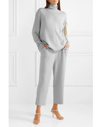 Sally Lapointe Cropped Ribbed Cashmere Blend Wide Leg Pants