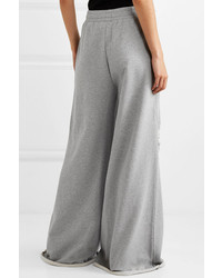 alexanderwang.t Distressed French Cotton Terry Wide Leg Track Pants