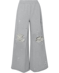 alexanderwang.t Distressed French Cotton Terry Wide Leg Track Pants
