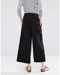 Asos Pull On Wide Leg Pants In Charcoal Cord