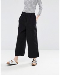 Asos Pull On Wide Leg Pants In Charcoal Cord